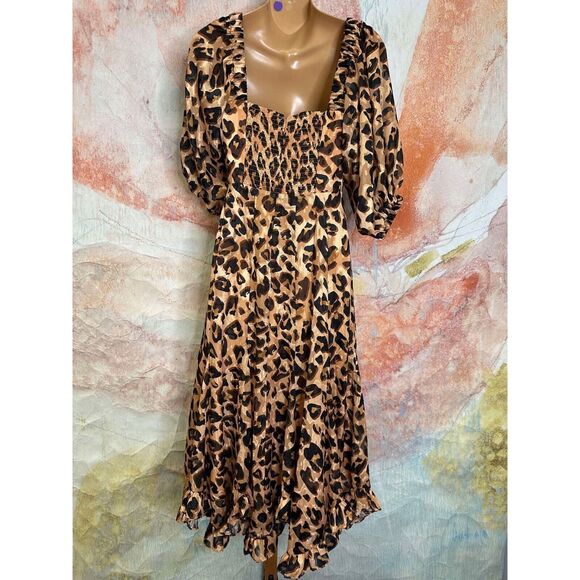 Anthropologie Hutch Printed Twist-Front Puff-Sleeve Ruffle-Hem Dress - Picture 5 of 6